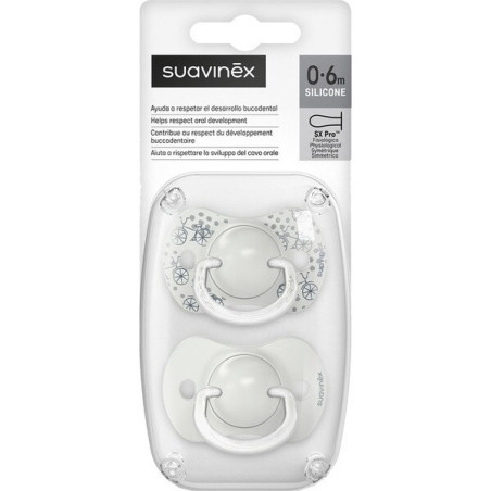Suavinex Chupete Silicona Fisiológica 0-6 m – Pack 2 uds