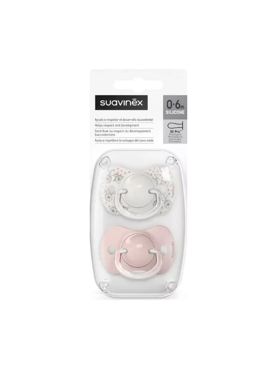 Suavinex Chupete Silicona Fisiológica 0-6 m – Pack 2 uds