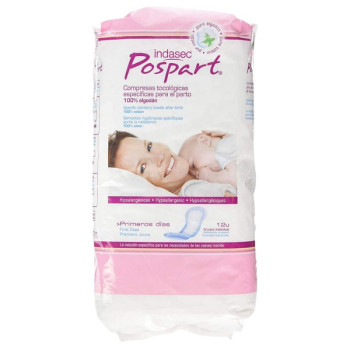 INDASEC COMPRESAS POSTPARTO PRIMEROS DIAS ALGODON 12 U