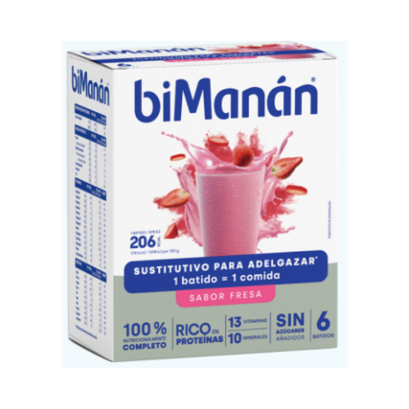 BIMANAN BATIDO SUSTITUTIVO SABOR FRESA 6 SOBRES