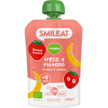 Smileat ecológico pouch fresa y plátano 100 g – snack bebé