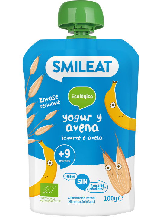 Smileat ecológico pouch yogur y avena 100 g – snack bebé