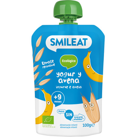 Smileat ecológico pouch yogur y avena 100 g – snack bebé