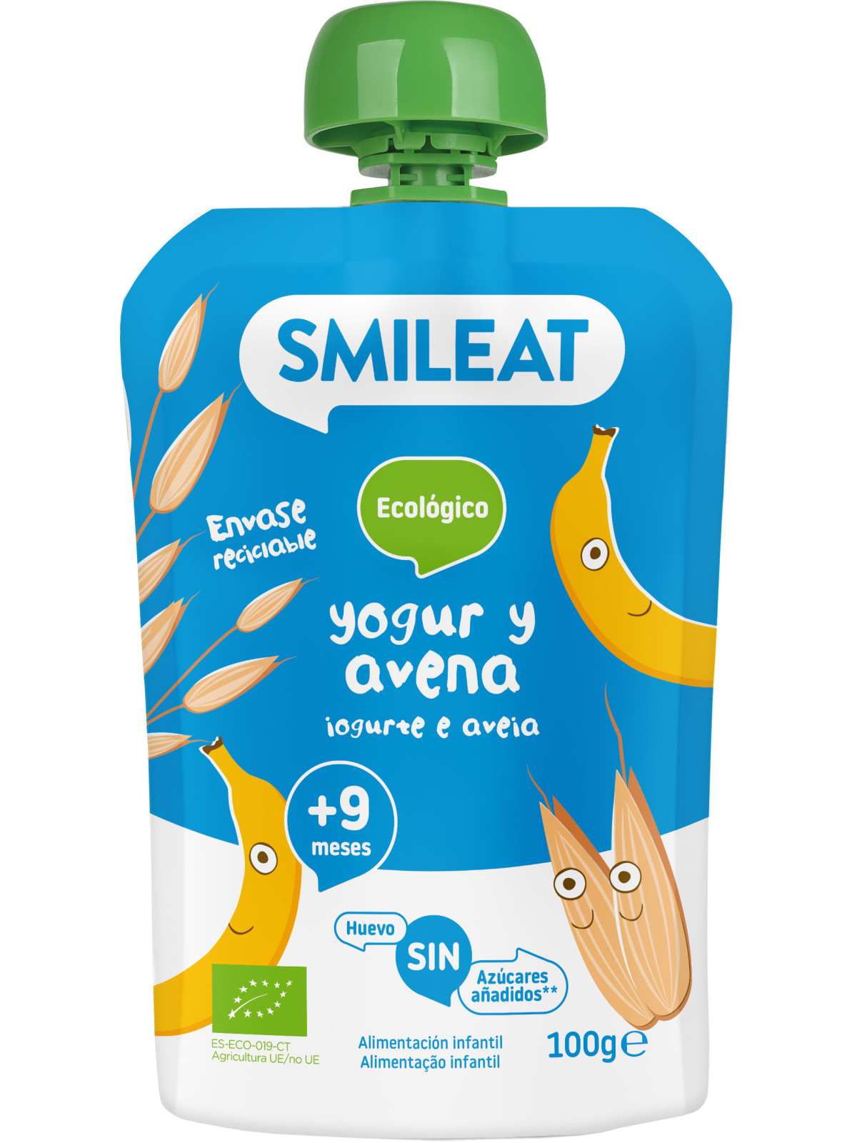 Smileat ecológico pouch yogur y avena 100 g – snack bebé
