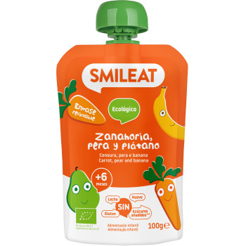 Smileat ecológico pouch zanahoria, pera y plátano 100 g – snack bebé