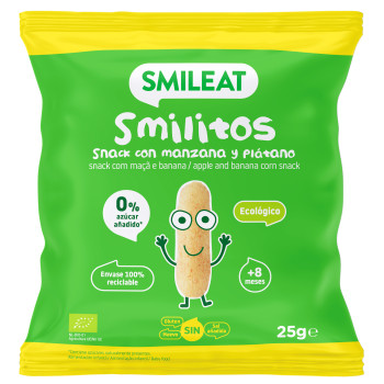 Smileat ecológico Smilitos manzana y plátano 25 g – snack bebé