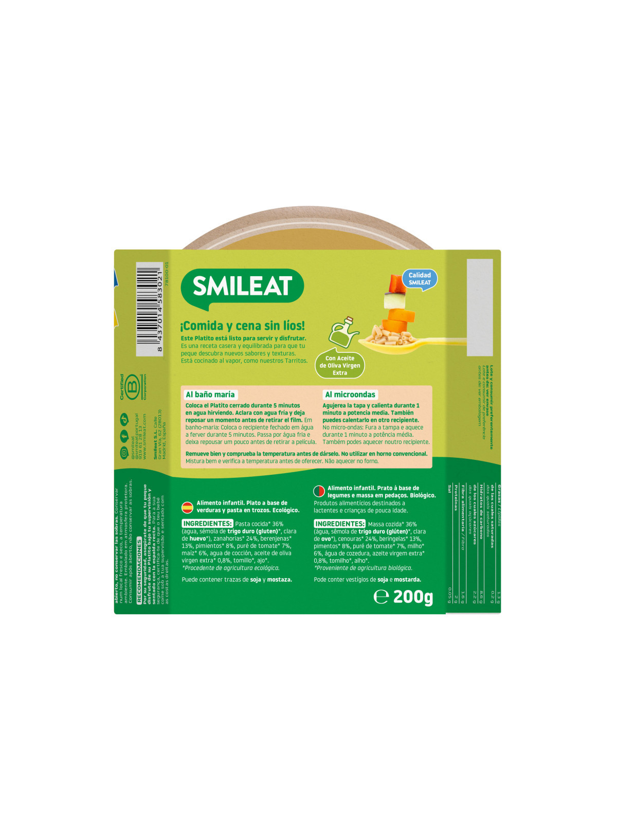SMILEAT MACARRONES CON VERDURAS DE LA HUERTA 200 G