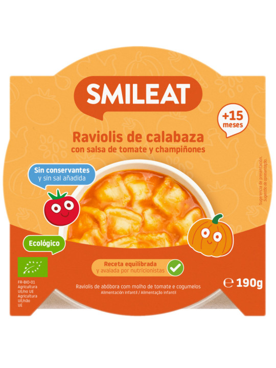 SMILEAT RAVIOLIS DE CALABAZA CON SALSA DE TOMATE Y CHAMPIÑONES 190 G