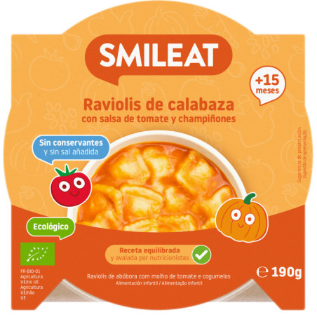 SMILEAT RAVIOLIS DE CALABAZA CON SALSA DE TOMATE Y CHAMPIÑONES 190 G