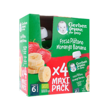 GERBER ORGANIC FRESA Y PLATANO 4x90 G