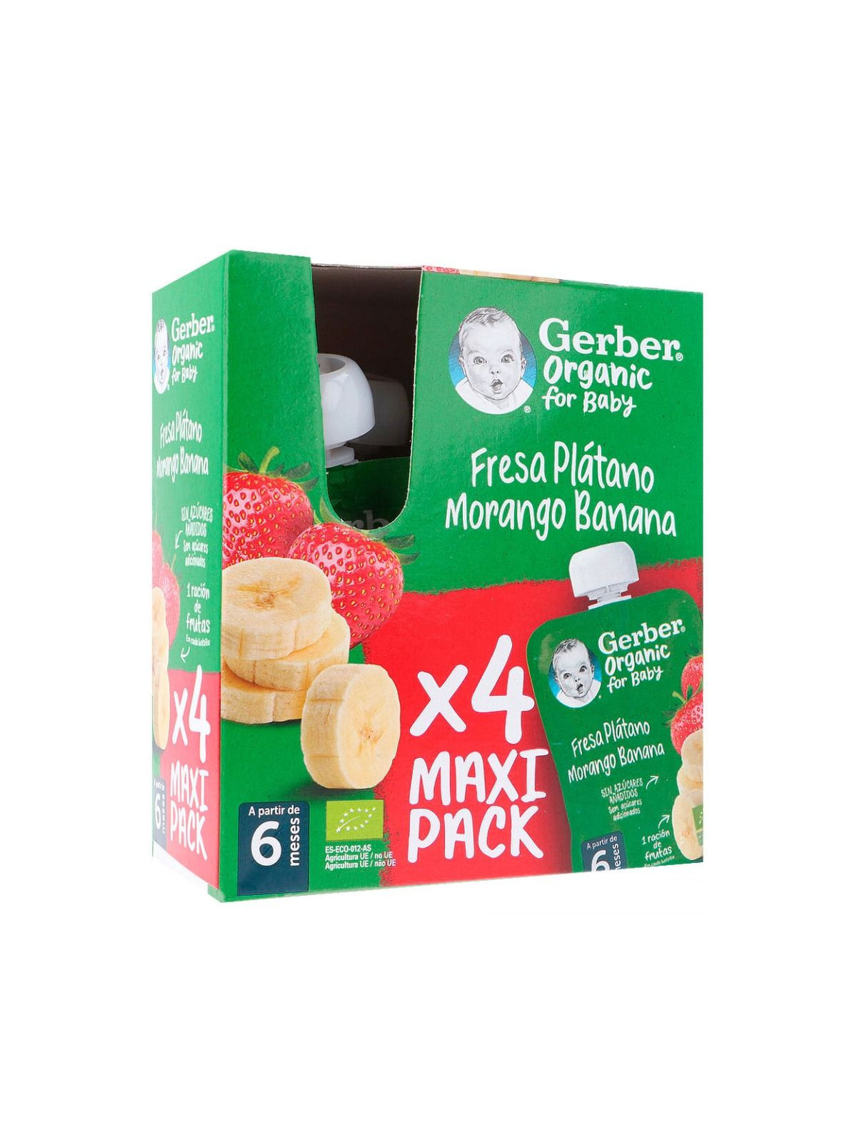 GERBER ORGANIC FRESA Y PLATANO 4x90 G