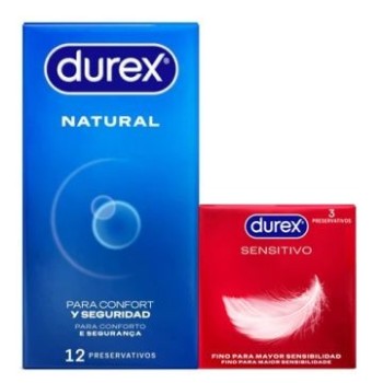 DUREX NATURAL PLUS 12 PRESERVATIVOS + DUREX SENSITIVO CONFORT 3 PRESERVATIVOS PACK